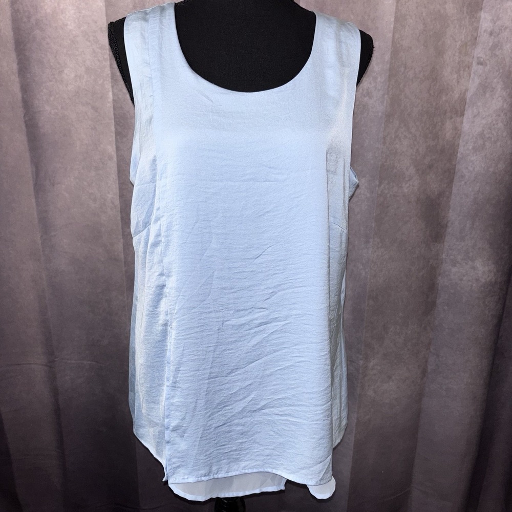 NWT Renuar Women L Short Sleeve Layered Baby Blue Summer Spring Minimalistic Top